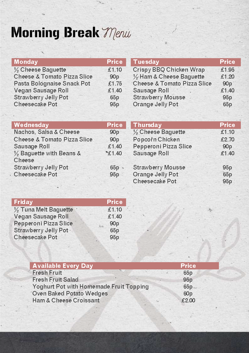 Morning Break Menu